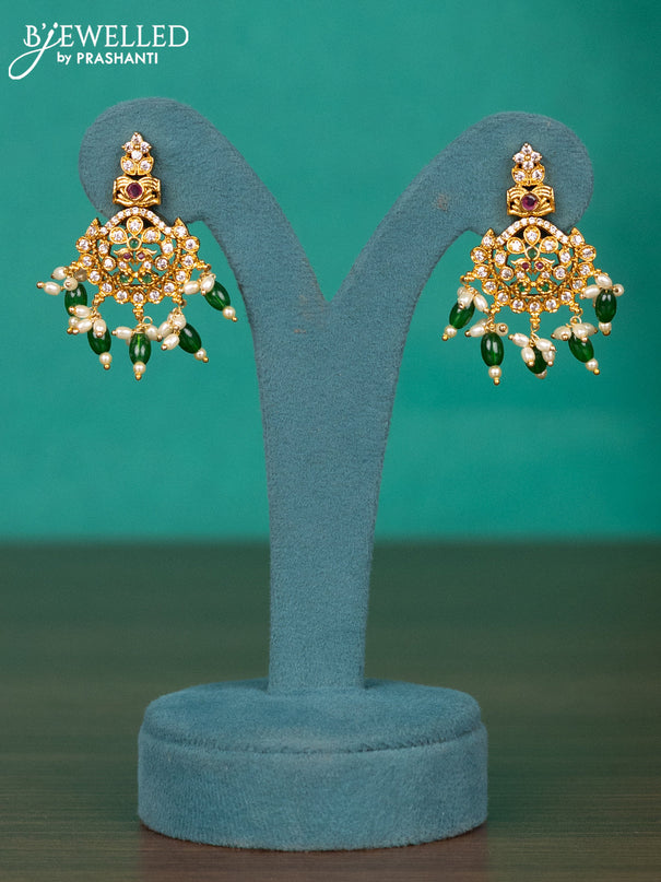 Antique guttapusalu haaram peacock design with kemp & cz stones and pearl & green beads hangings