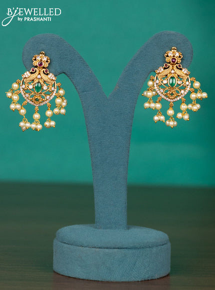 Antique guttapusalu haaram peacock design with kemp & cz stones and pearl hangings