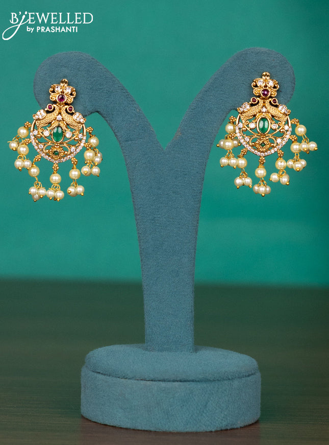 Antique guttapusalu haaram peacock design with kemp & cz stones and pearl hangings