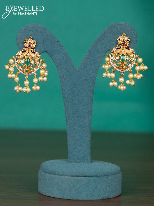 Antique guttapusalu haaram peacock design with kemp & cz stones and pearl hangings