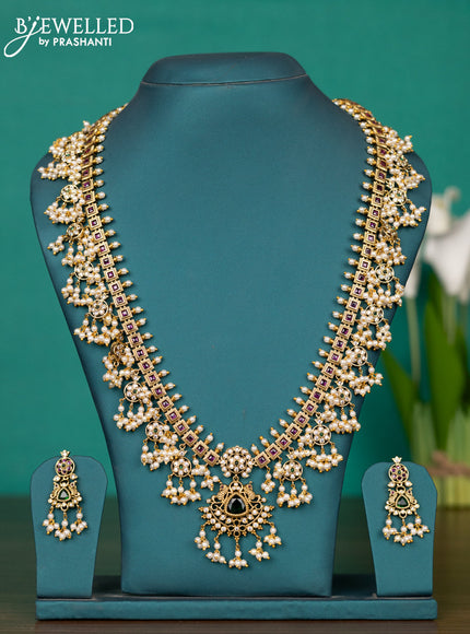 Antique guttapusalu haaram with kemp & cz stones and pearl hangings
