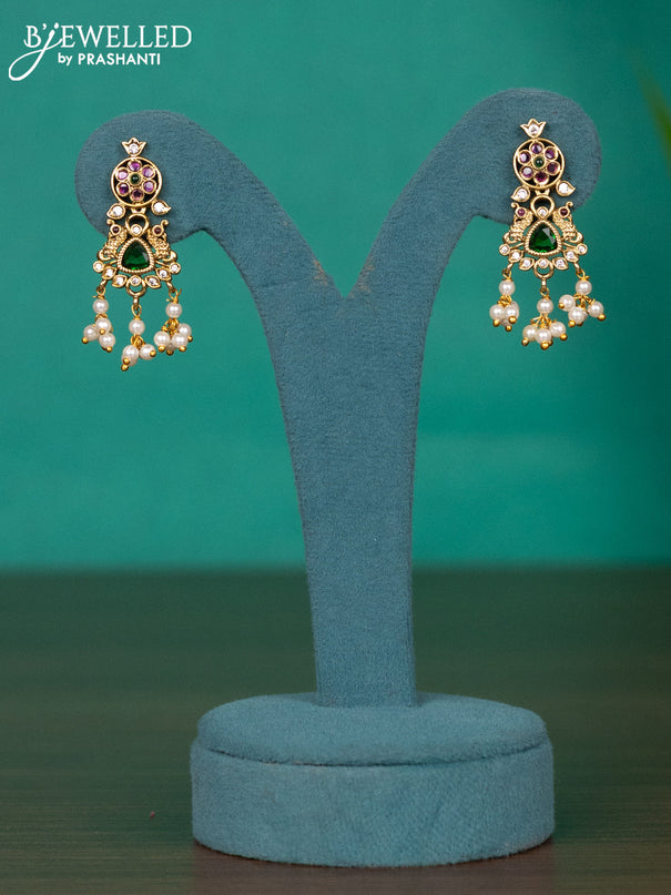 Antique guttapusalu haaram with kemp & cz stones and pearl hangings