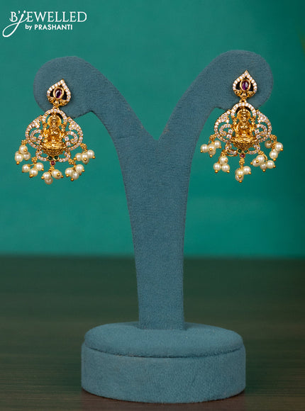 Antique guttapusalu haaram lakshmi design with kemp & cz stones and pearl hangings
