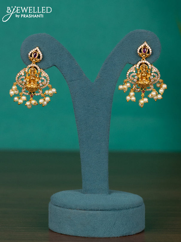 Antique guttapusalu haaram lakshmi design with kemp & cz stones and pearl hangings