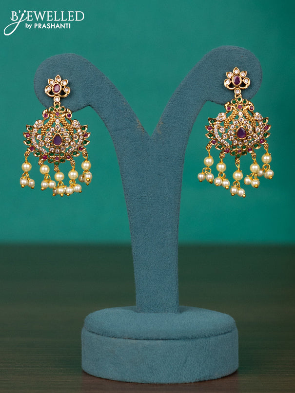 Antique guttapusalu haaram peacock design with kemp & cz stones and pearl hangings