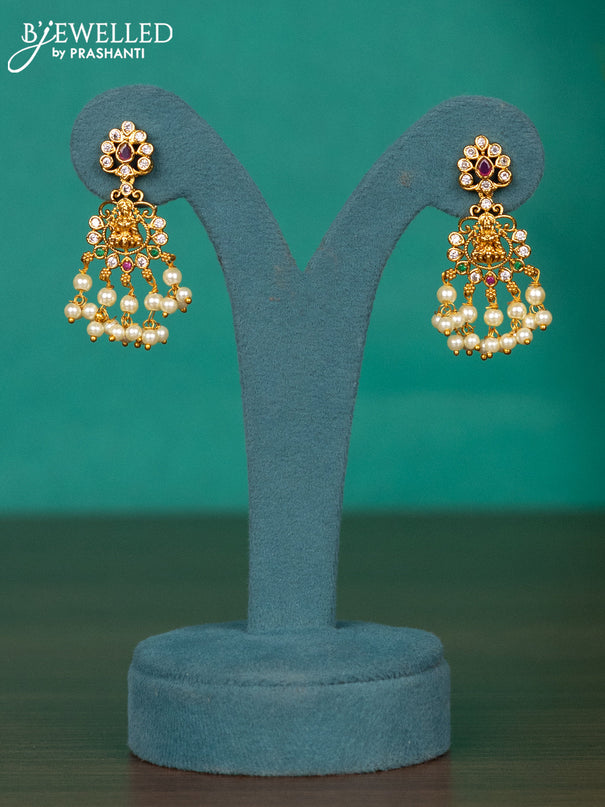 Antique guttapusalu haaram lakshmi & floral design with kemp & cz stones and pearl hangings