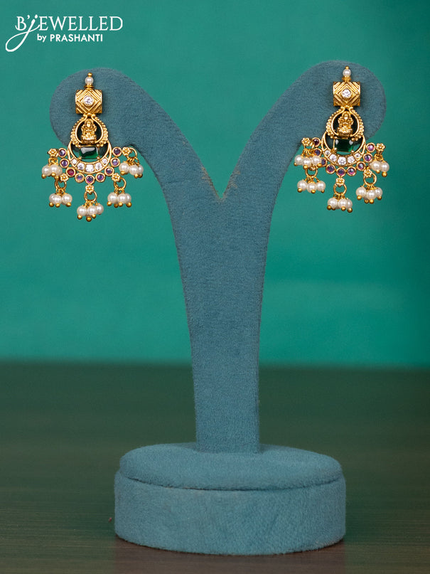 Antique guttapusalu haaram lakshmi & chandbali design with kemp & cz stones and pearl hangings
