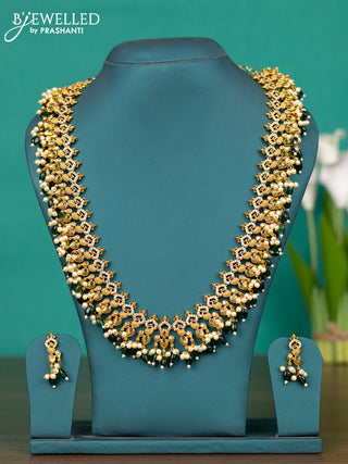 Antique guttapusalu haaram peacock design with kemp & cz stones and pearl & green beads hangings