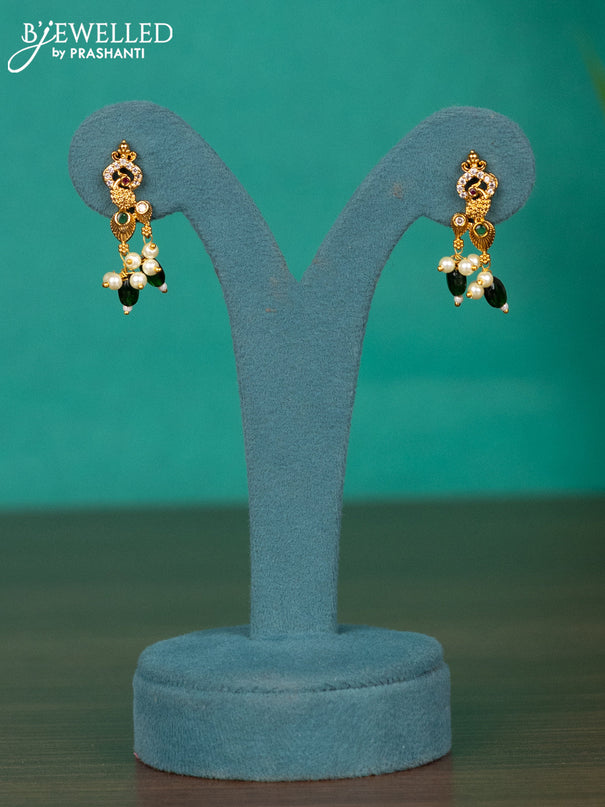 Antique guttapusalu haaram peacock design with kemp & cz stones and pearl & green beads hangings