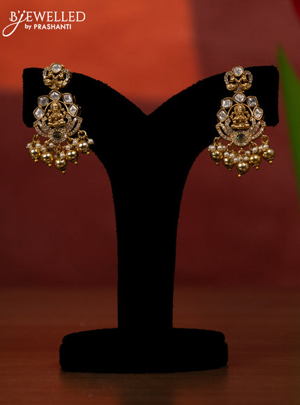 Antique bridal set lakshmi design with kemp & kundan cz stones and pearl & golden beads hangings
