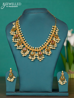 Antique guttapusalu haaram with kemp stones and pearl hangings