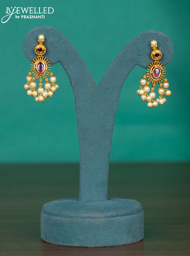 Antique guttapusalu Necklace with pink kemp stones and pearl hangings
