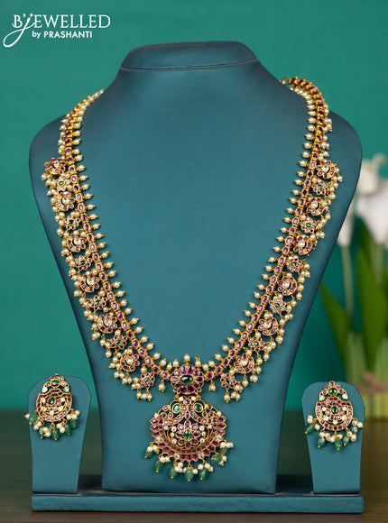 Antique guttapusalu haaram with kemp & cz stones and pearl & mint green beadds hangings