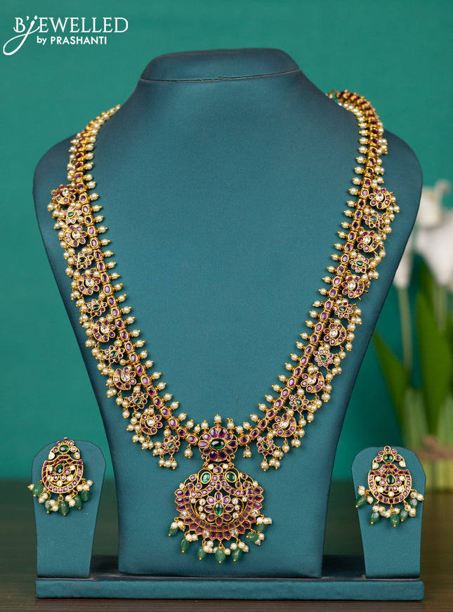 Antique guttapusalu haaram with kemp & cz stones and pearl & mint green beadds hangings