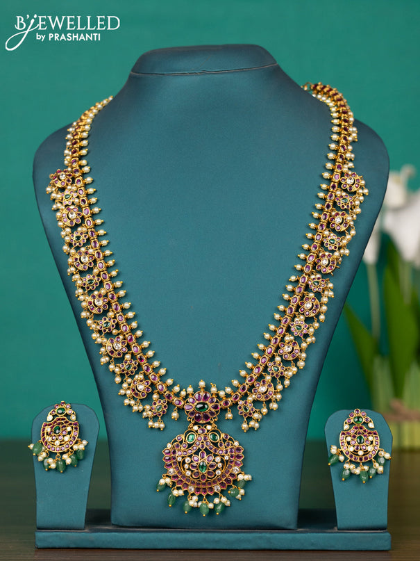 Antique guttapusalu haaram with kemp & cz stones and pearl & mint green beadds hangings