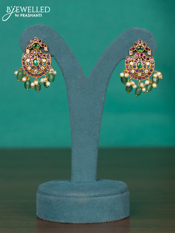 Antique guttapusalu haaram with kemp & cz stones and pearl & mint green beadds hangings