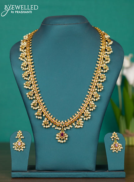 Antique guttapusalu haaram with kemp & cz stones and pearl hangings