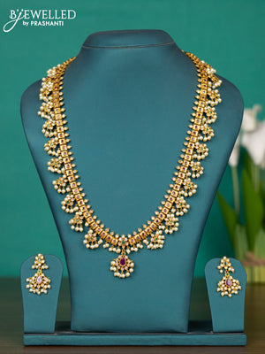 Antique guttapusalu haaram with kemp & cz stones and pearl hangings