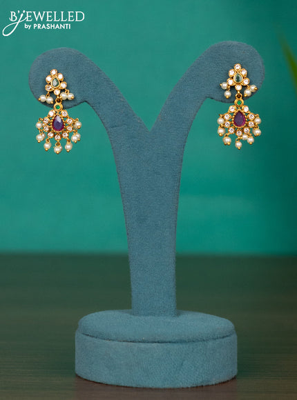 Antique guttapusalu haaram with kemp & cz stones and pearl hangings