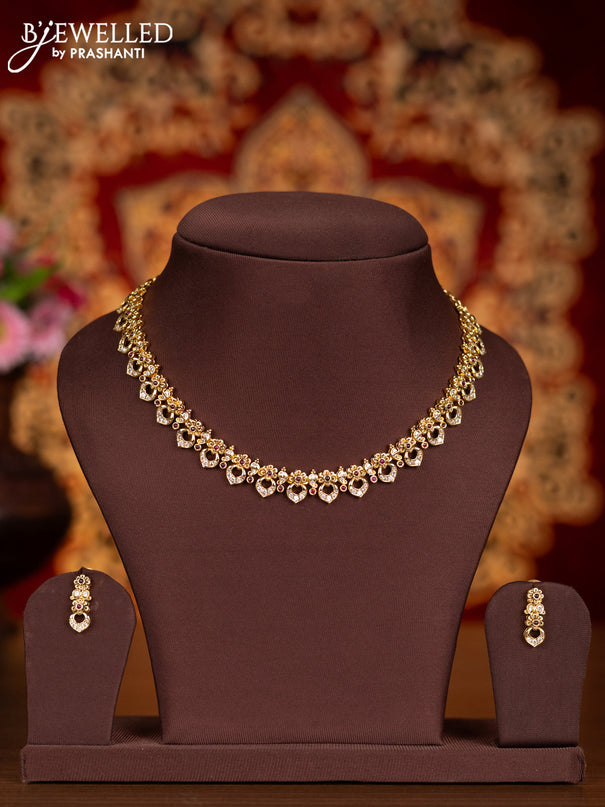 Antique necklace floral design with pink kemp and cz stones