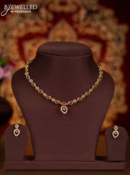 Antique necklace with pink kemp and cz stones