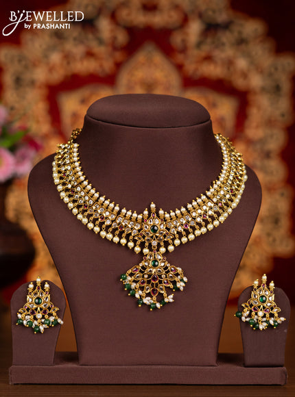 Antique necklace with kemp & cz stones and pearl hangings