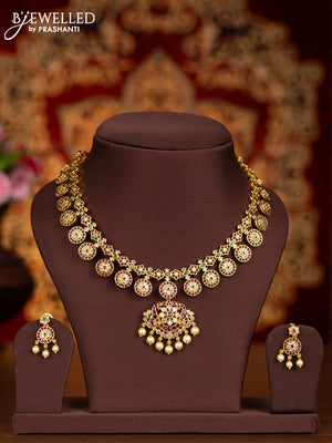 Antique necklace with kemp & cz stones and pearl hangings