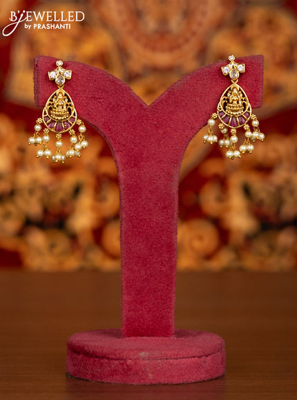 Antique necklace lakshmi design with kemp & cz stones and pearl hangings