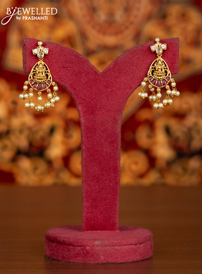 Antique necklace lakshmi design with kemp & cz stones and pearl hangings