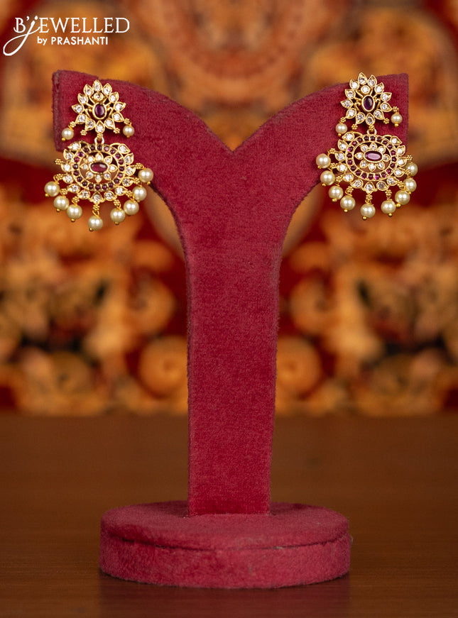 Antique necklace with pink kemp & cz stones and pearl hangings