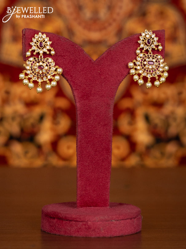Antique necklace with pink kemp & cz stones and pearl hangings