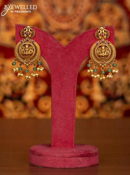 Antique necklace lakshmi pendant with pink kemp stones and pearl hangings