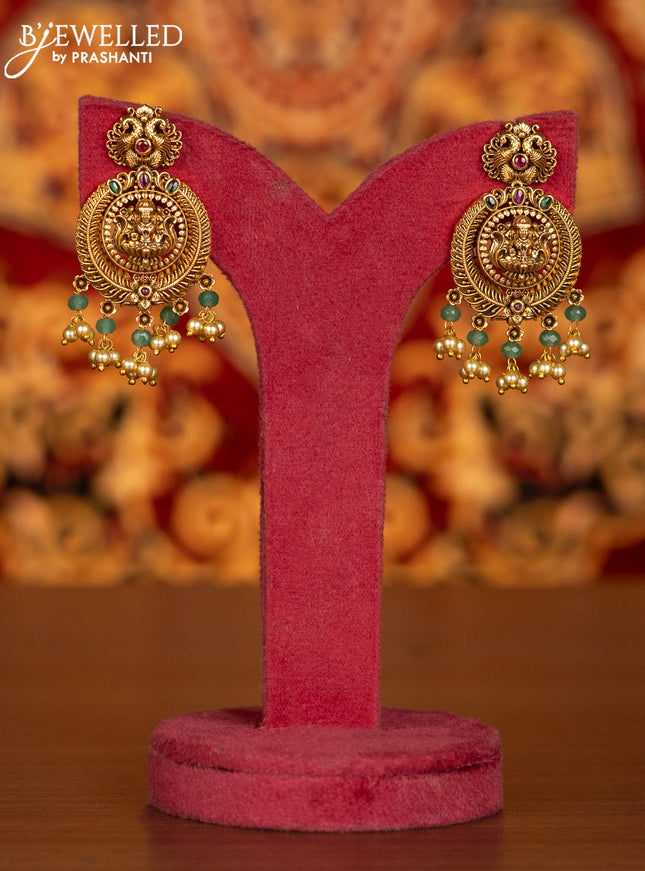 Antique necklace lakshmi pendant with kemp stones and pearl hangings