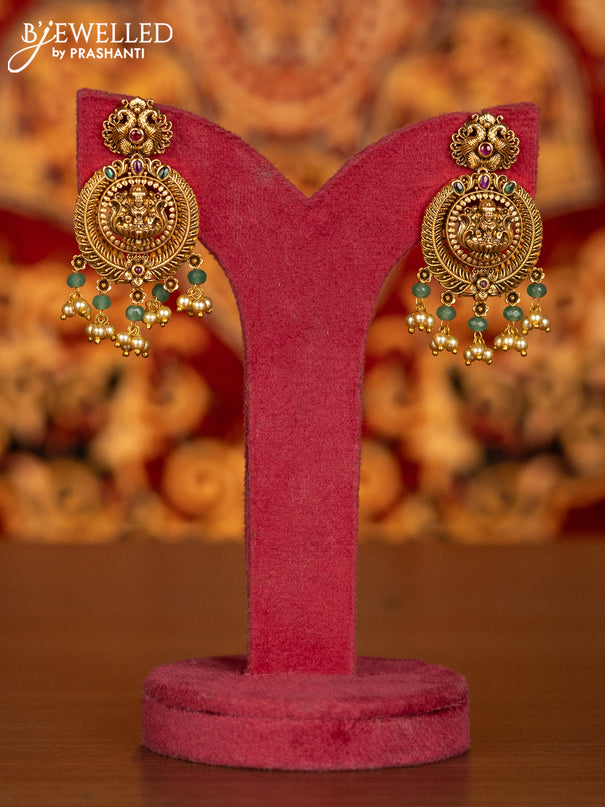 Antique necklace lakshmi pendant with kemp stones and pearl hangings