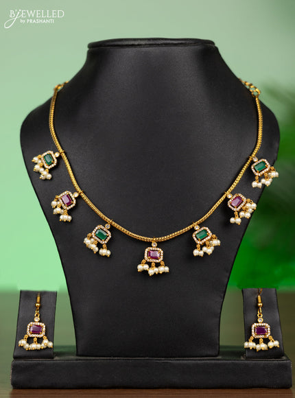 Antique attigai necklace with kemp & cz stones and pearl hangings