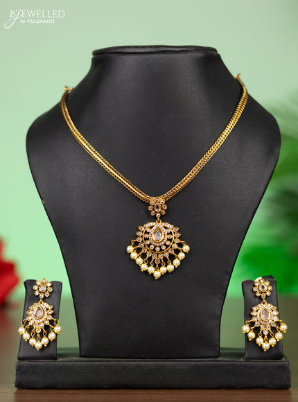 Antique attigai necklace with baby pink & cz stones and pearl hangings