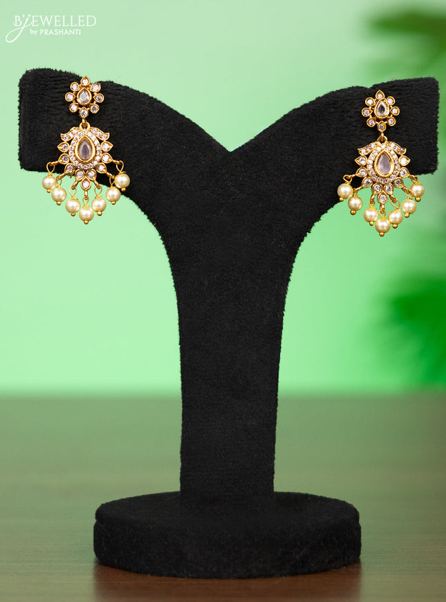 Antique attigai necklace with baby pink & cz stones and pearl hangings