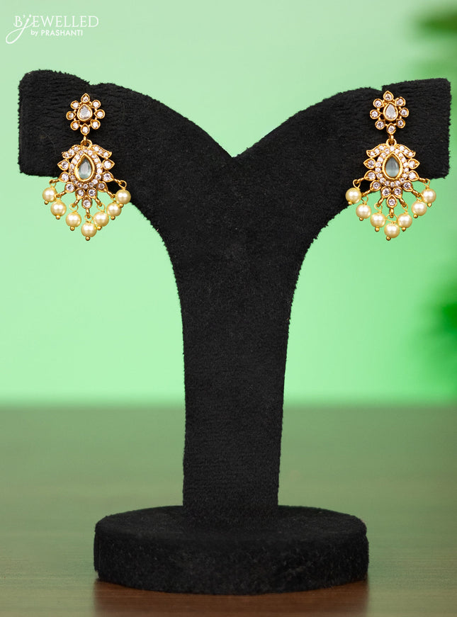 Antique attigai necklace with mint green & cz stones and pearl hangings
