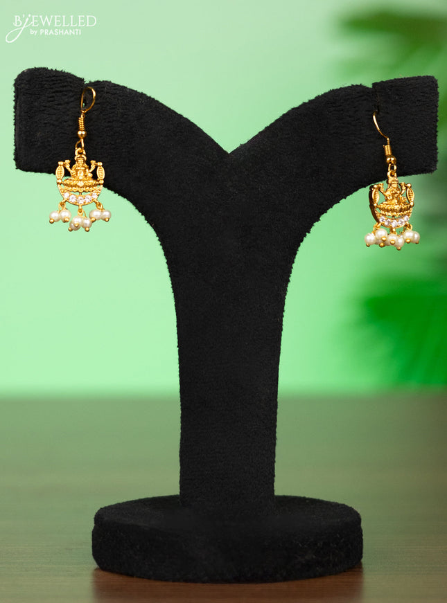 Antique attigai necklace lakshmi design with cz stones and pearl hangings