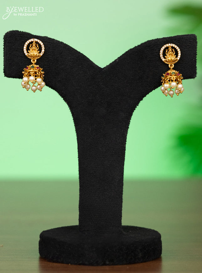 Antique attigai necklace lakshmi pendant with kemp and cz stones