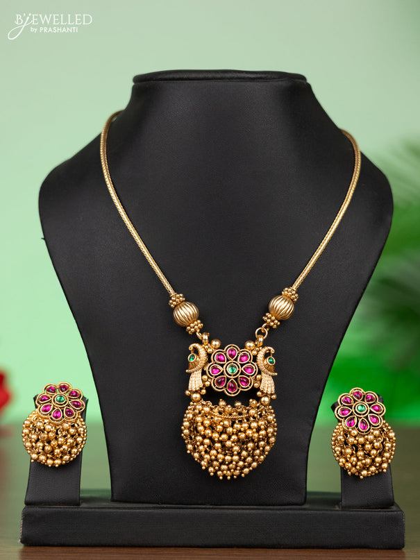 Antique attigai necklace with kemp stones and golden beads hangings