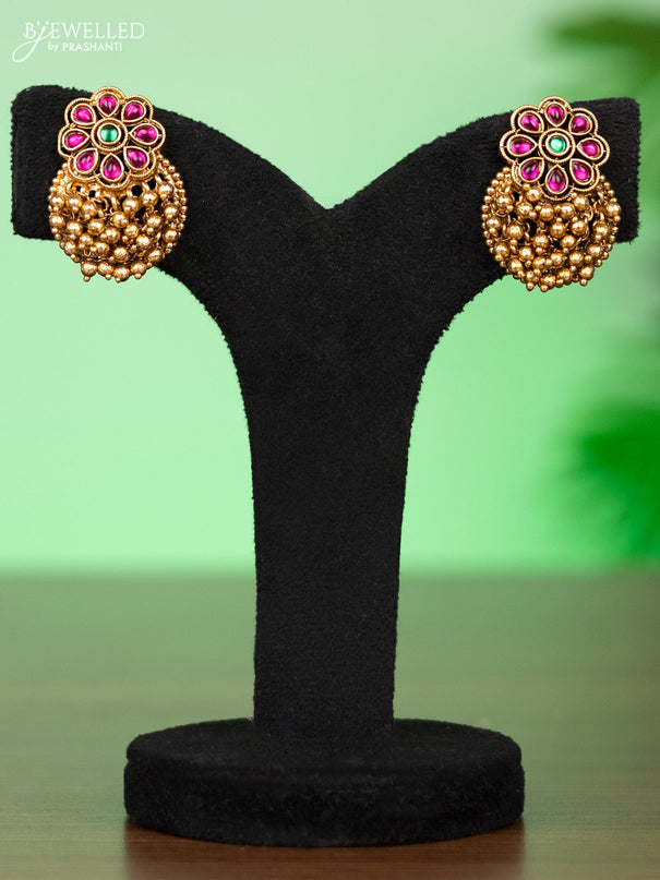 Antique attigai necklace with kemp stones and golden beads hangings