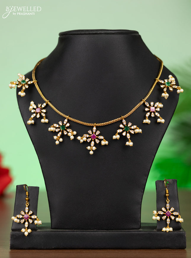 Antique attigai necklace with kemp & cz stones and pearl hangings