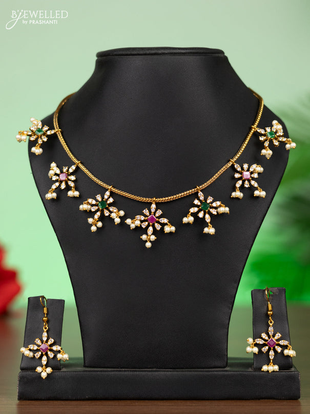 Antique attigai necklace with kemp & cz stones and pearl hangings
