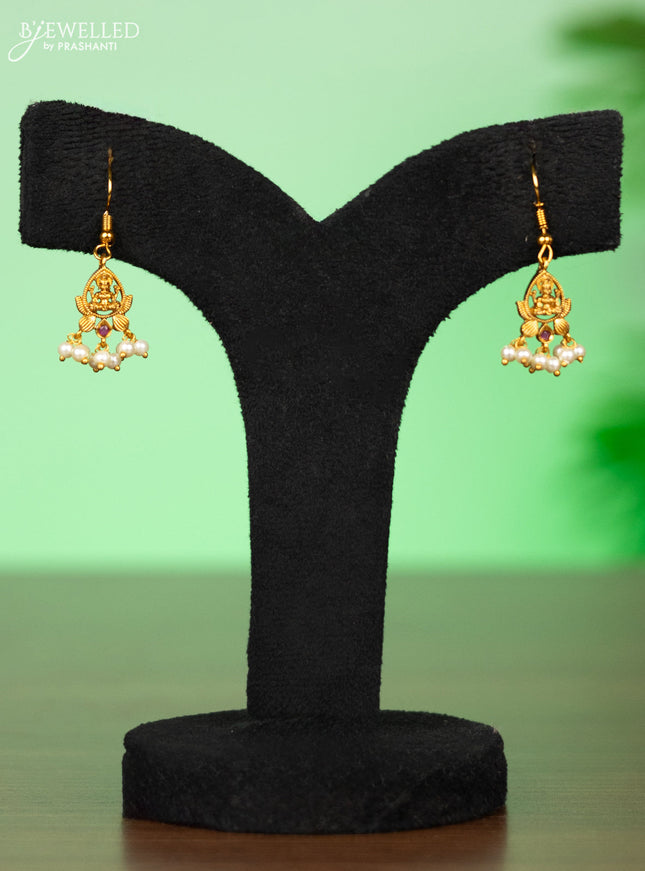 Antique attigai necklace lakshmi design with kemp stones and pearl hangings