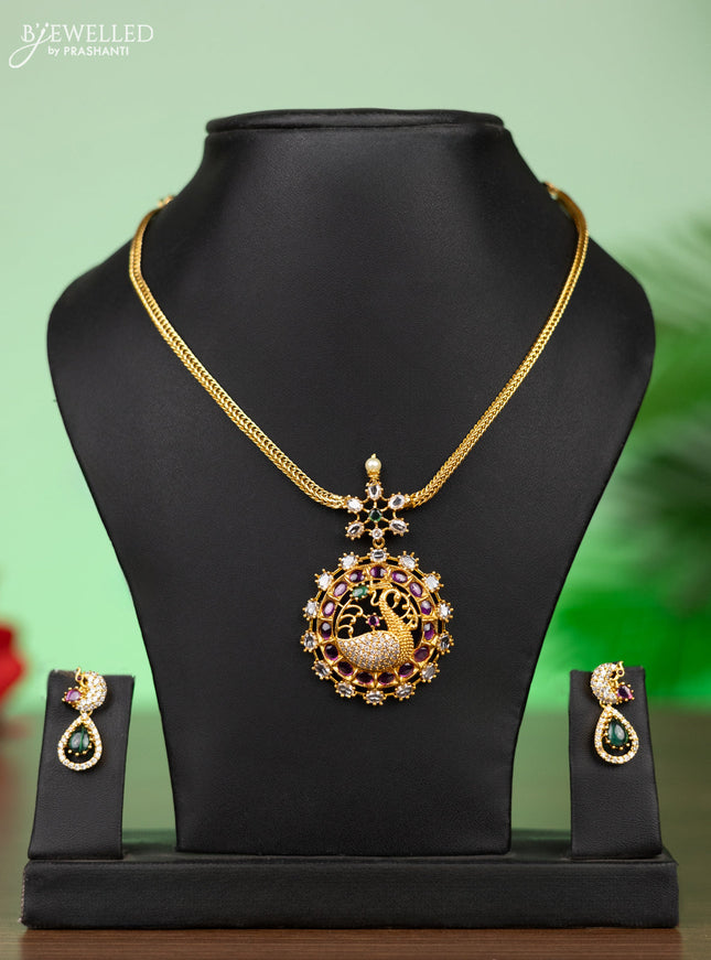 Antique attigai necklace peacock design with kemp and cz stones
