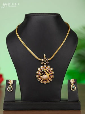 Antique attigai necklace peacock design with kemp and cz stones
