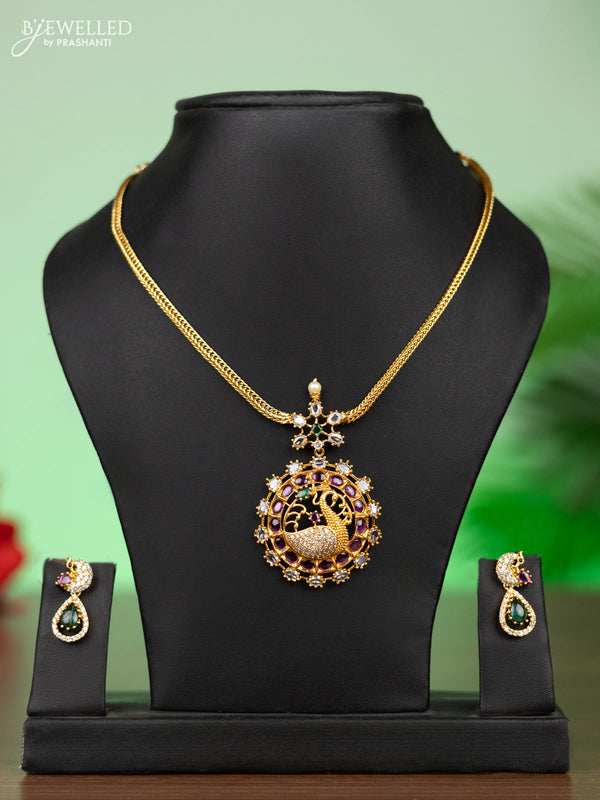 Antique attigai necklace peacock design with kemp and cz stones
