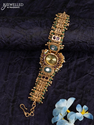 Antique watches with kemp & kundan cz stones and golden beads hangings