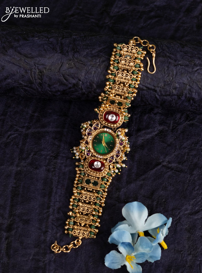 Antique watches with kemp & kundan cz stones and golden beads hangings